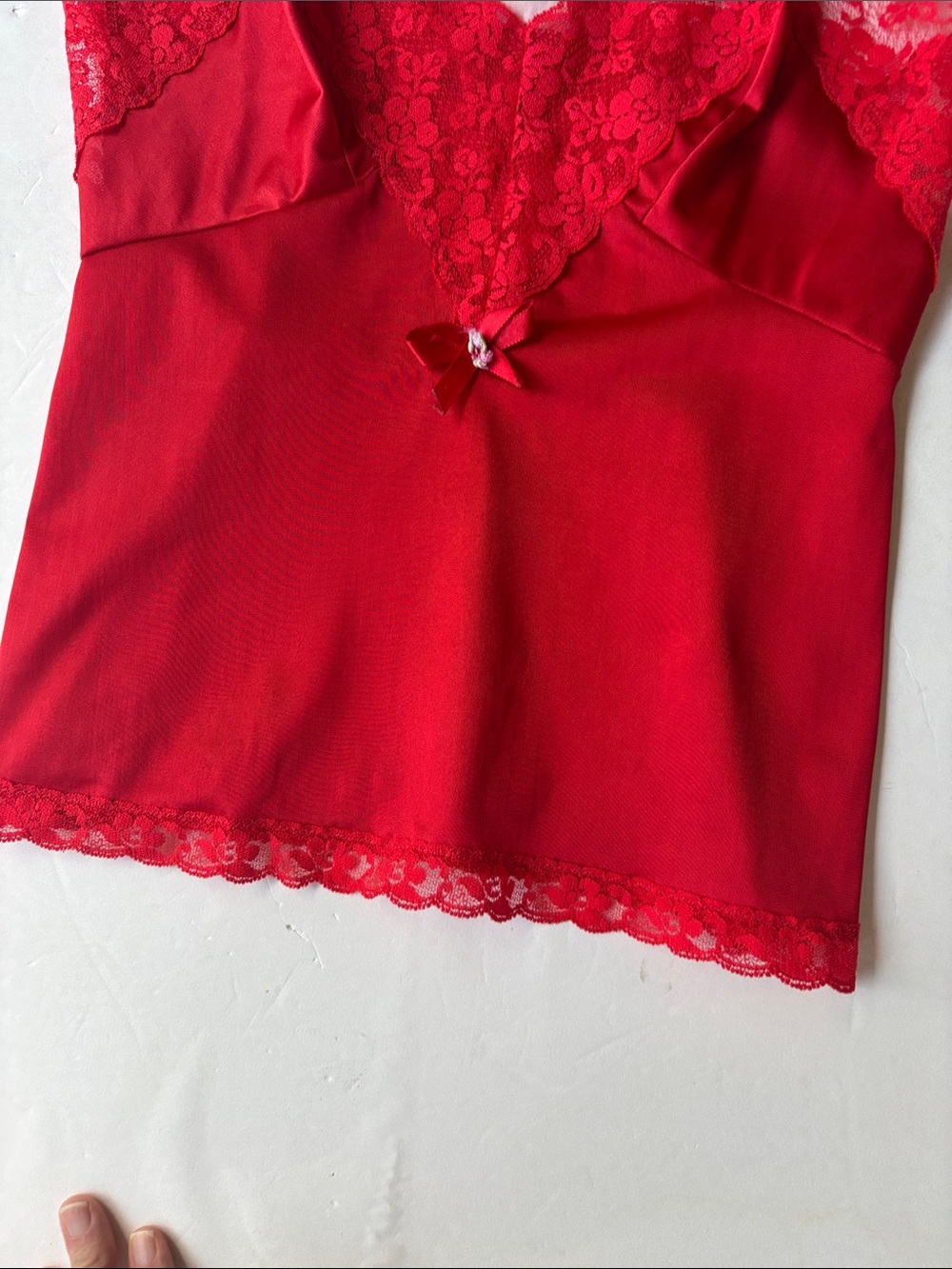 True Vintage 70’s Red Satin Lace Camisole Skirt Slip Set Matching Coordinating S - Picture 8 of 17